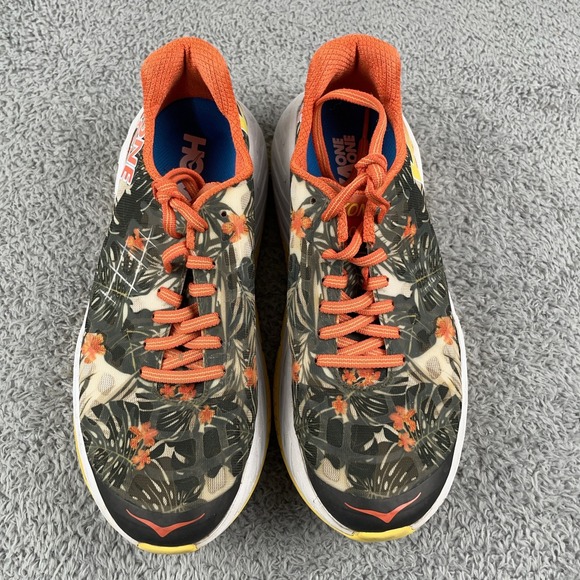 Hoka One One Clayton Shoes Womens 7.5 Orange Floral Running Sneakers Kona 2016 - Picture 3 of 11